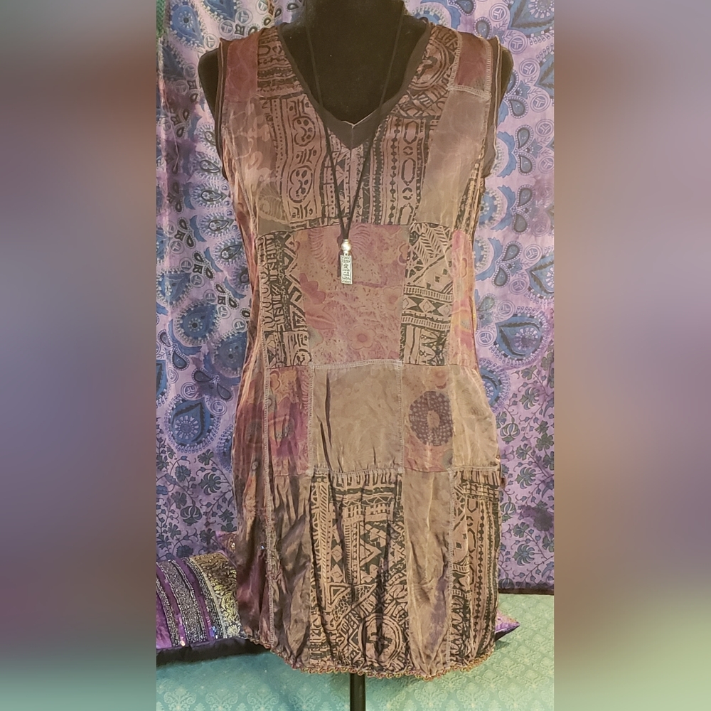 Guru 100% Silk Pattern Patchwork Gorgeous Dress. … - image 5